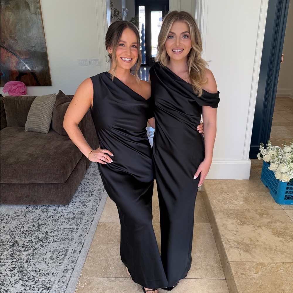 AFTER SIX DRAPED ONE-SHOULDER BIAS STRETCH SATIN MAXI DRESS IN BLACK SIZE XS